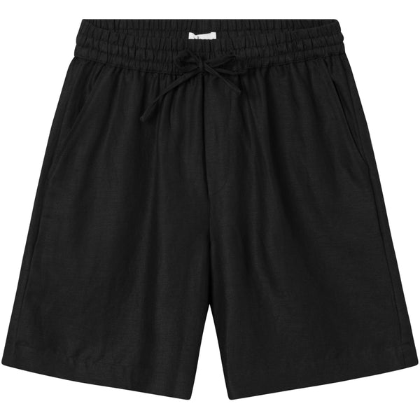 Shorts aus Leinenmix mit elastischem Bund - Schwarz