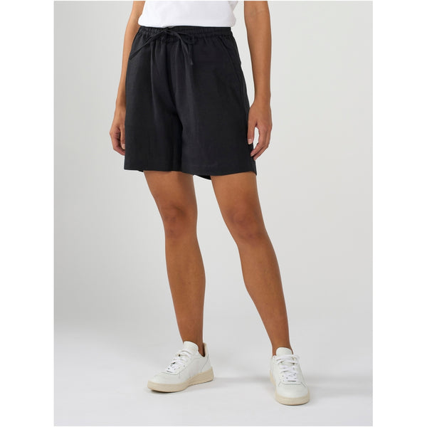 Shorts aus Leinenmix mit elastischem Bund - Schwarz