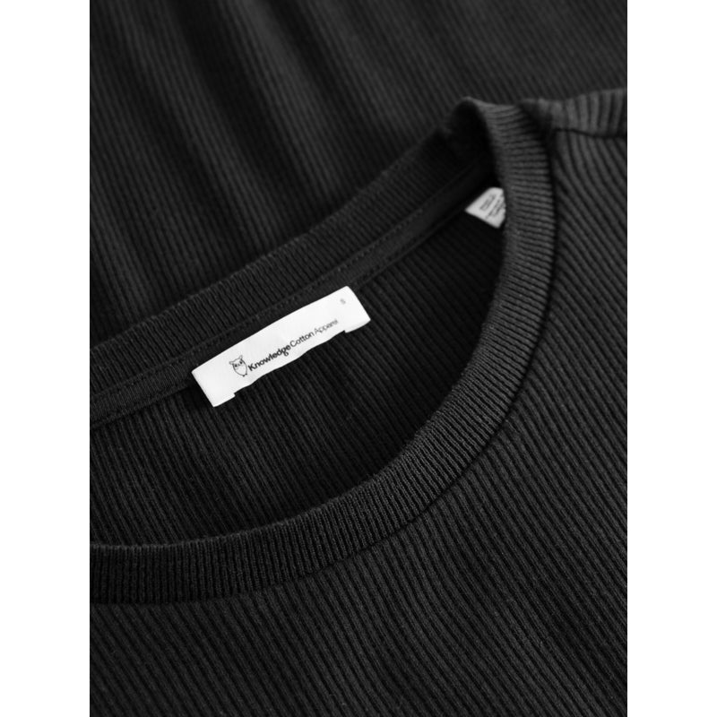 Geripptes Langarm-T-Shirt – Black Jet