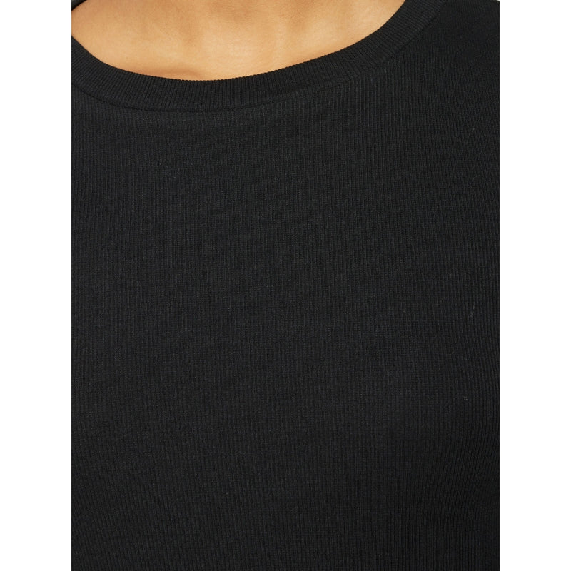 Geripptes Langarm-T-Shirt – Black Jet