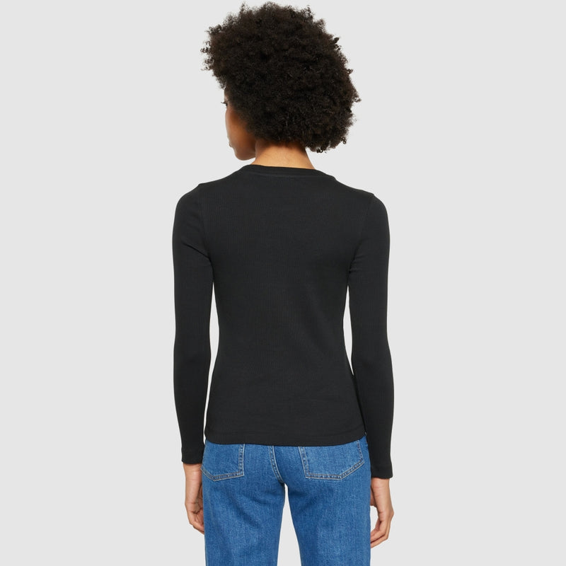 Geripptes Langarm-T-Shirt – Black Jet
