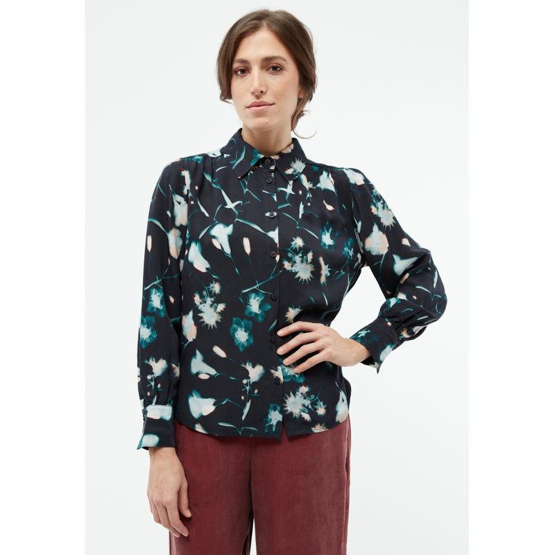 Kasia Bluse - Black & Dark Teal Flowers