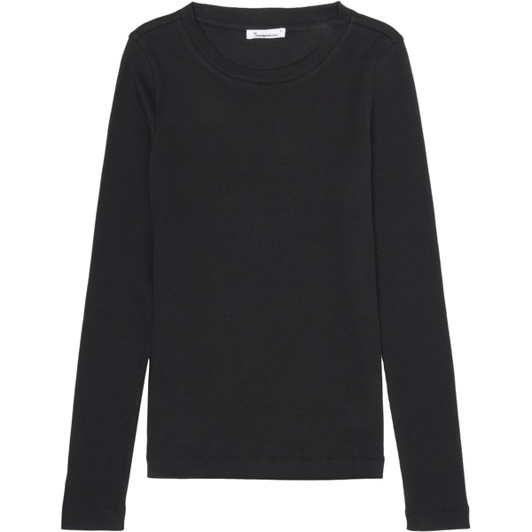 Geripptes Langarm-T-Shirt – Black Jet