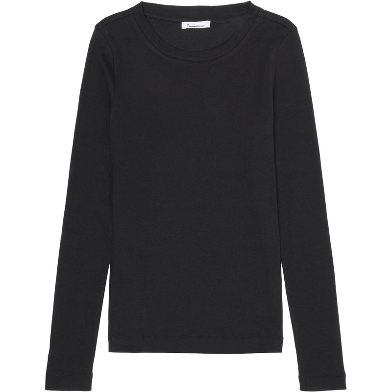 Geripptes Langarm-T-Shirt – Black Jet