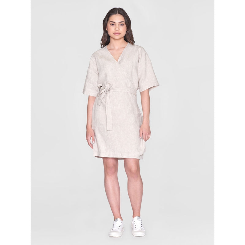 Kurzärmliges Wickelkleid aus Leinen – GOTS/Vegan – Light Feather Gray