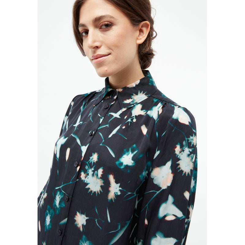 Kasia Bluse - Black & Dark Teal Flowers