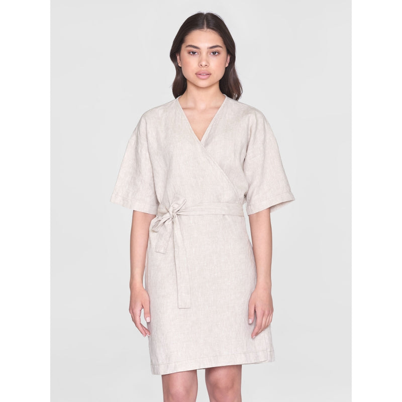 Kurzärmliges Wickelkleid aus Leinen – GOTS/Vegan – Light Feather Gray