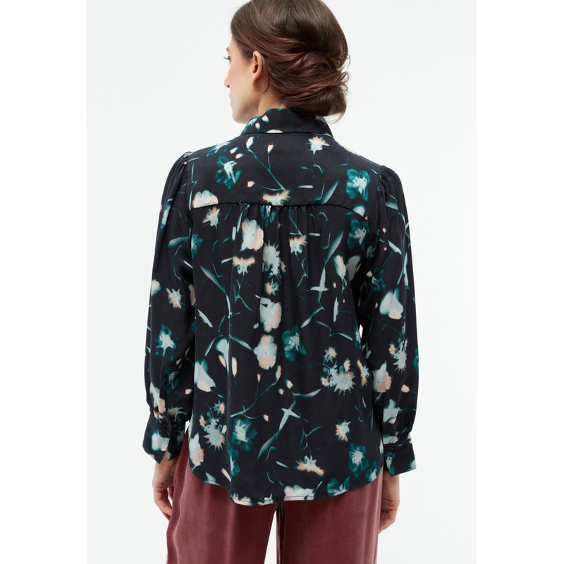 Kasia Bluse - Black & Dark Teal Flowers