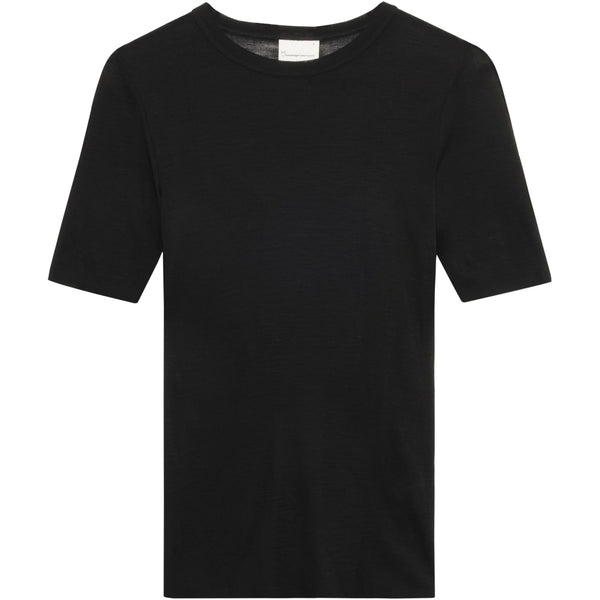 T-Shirt aus geripptem Merino-Stoff – Black Jet