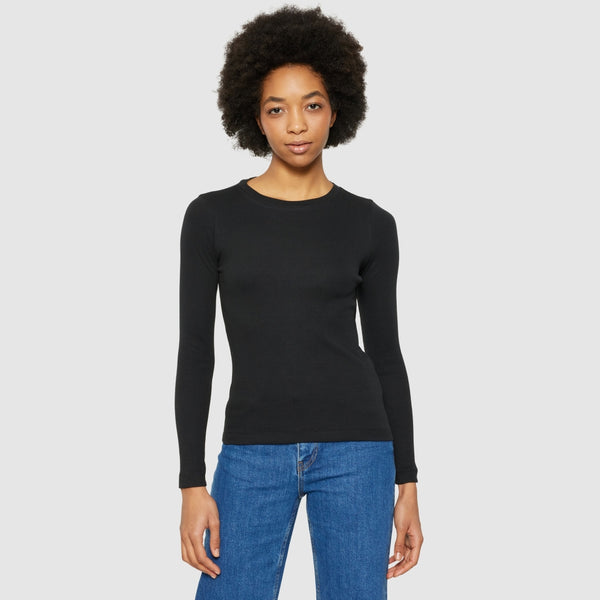 Geripptes Langarm-T-Shirt – Black Jet
