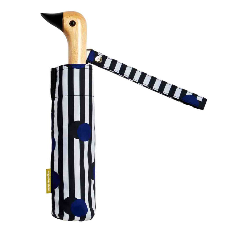 Umweltfreundlicher Regenschirm mit Entenkopf -  Polkastripe
