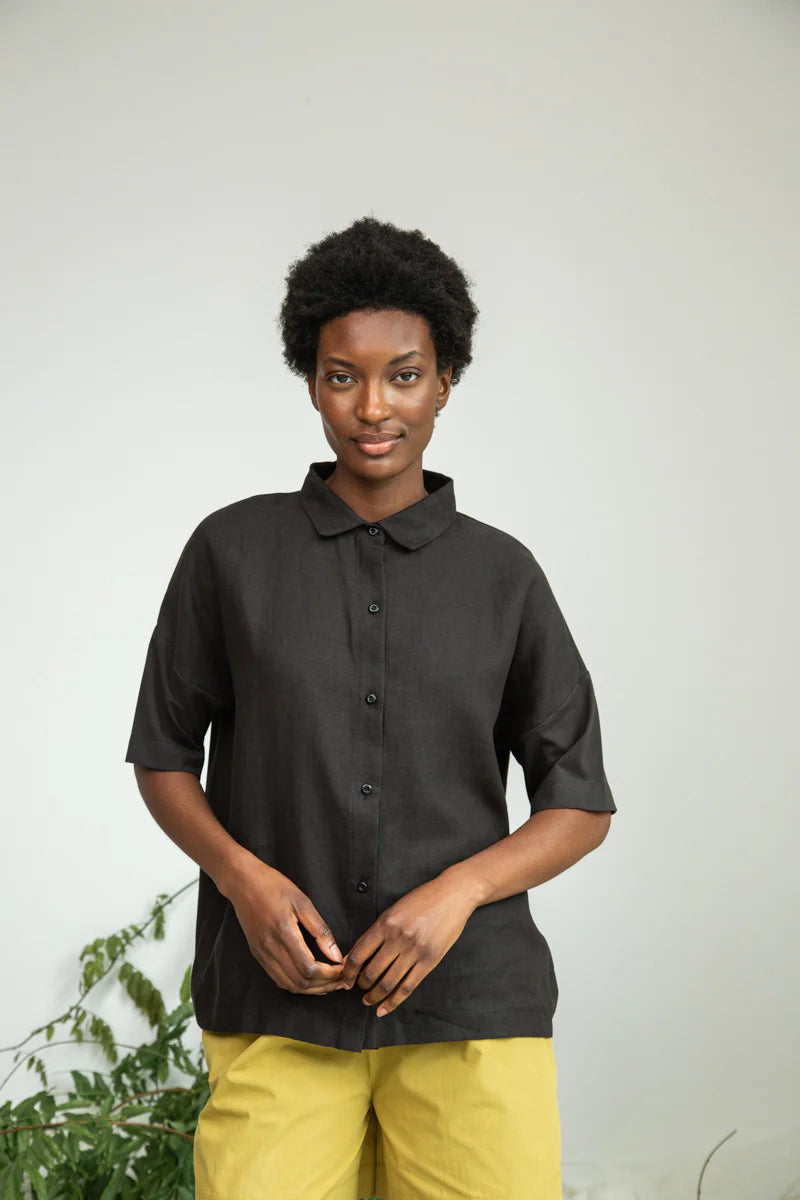 Sejal-May Hemd aus Leinen & Bio-Baumwolle - Schwarz