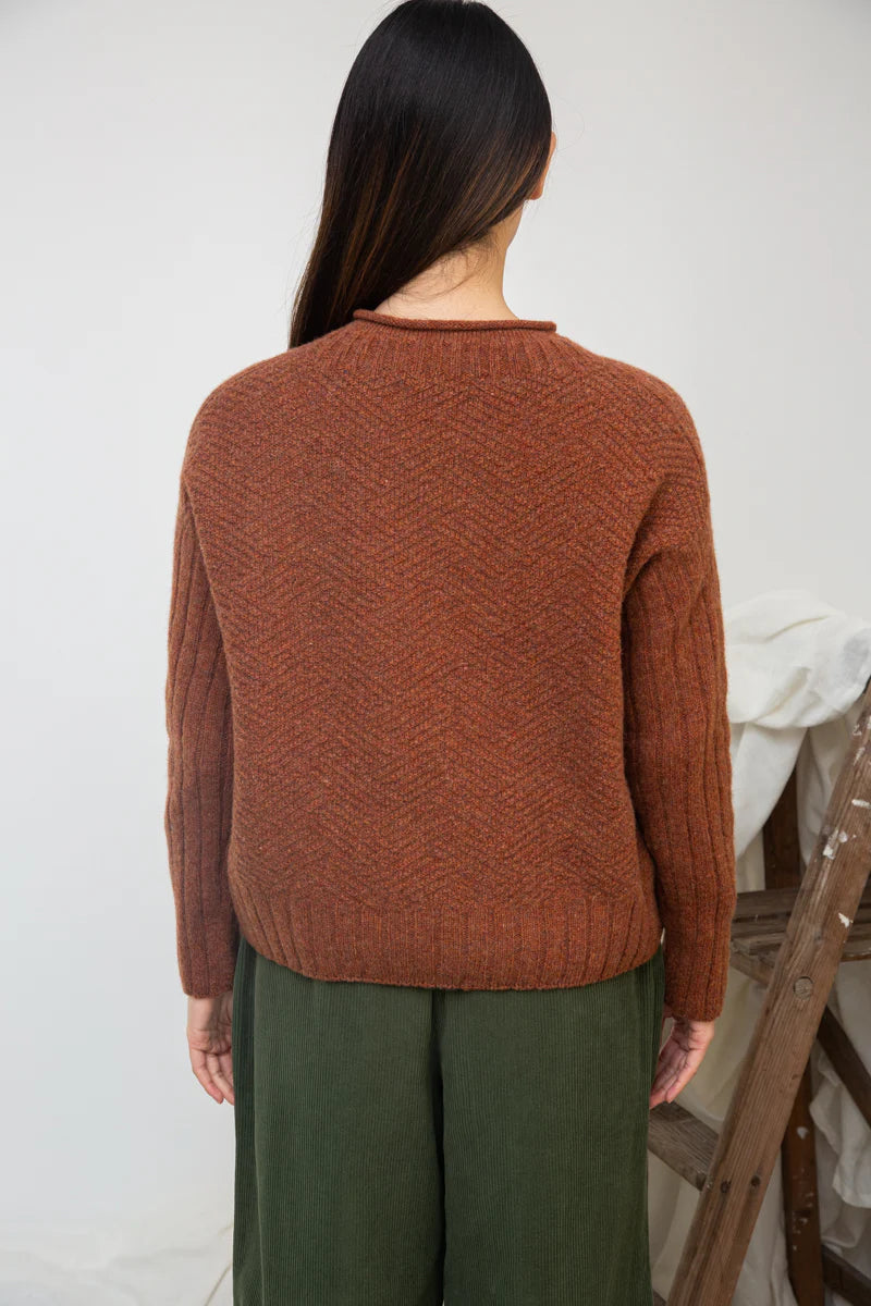 Shika Lammwoll-Strickpullover - Rostmeliert