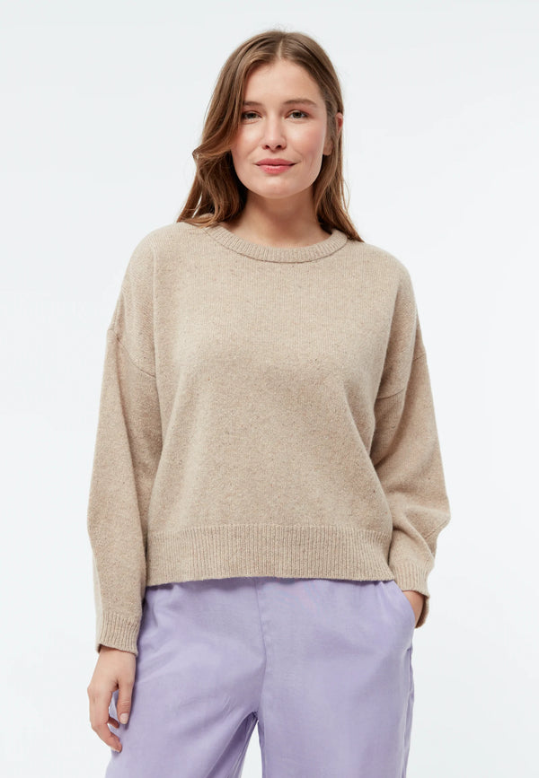 Cropped Strickpullover JELLA aus recyceltem Wollgemisch - Beige