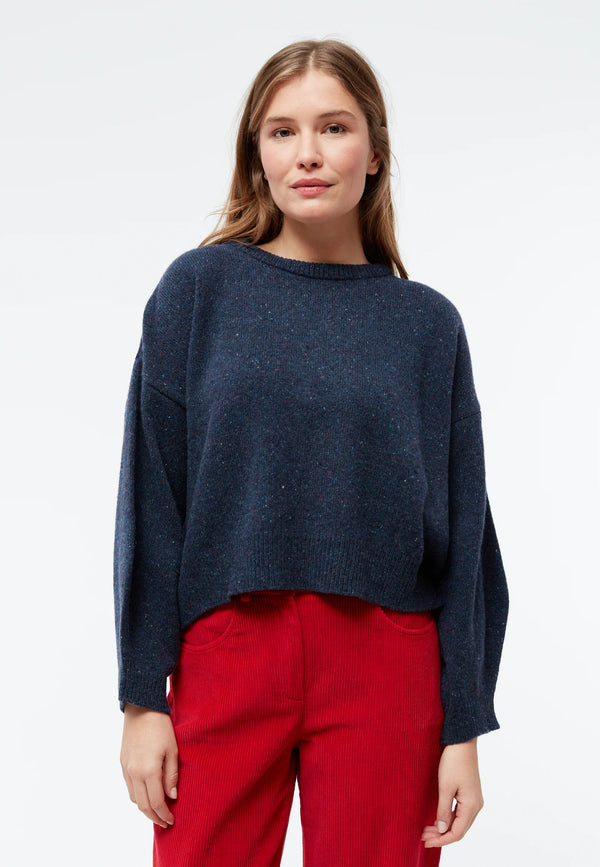 Cropped Strickpullover JELLA aus recyceltem Wollgemisch - Dark Blue