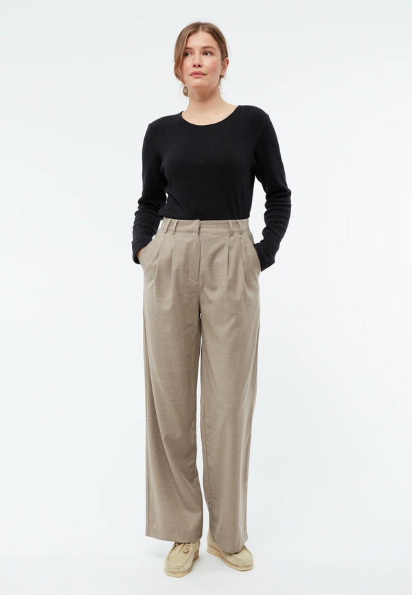 Hose LIZ aus Wolle mit weitem Bein - Light Beige