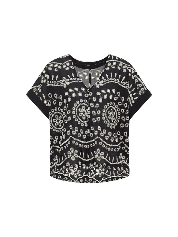 BLUSENSHIRT (OCS) MIT STICKEREI - Black & Anglaise