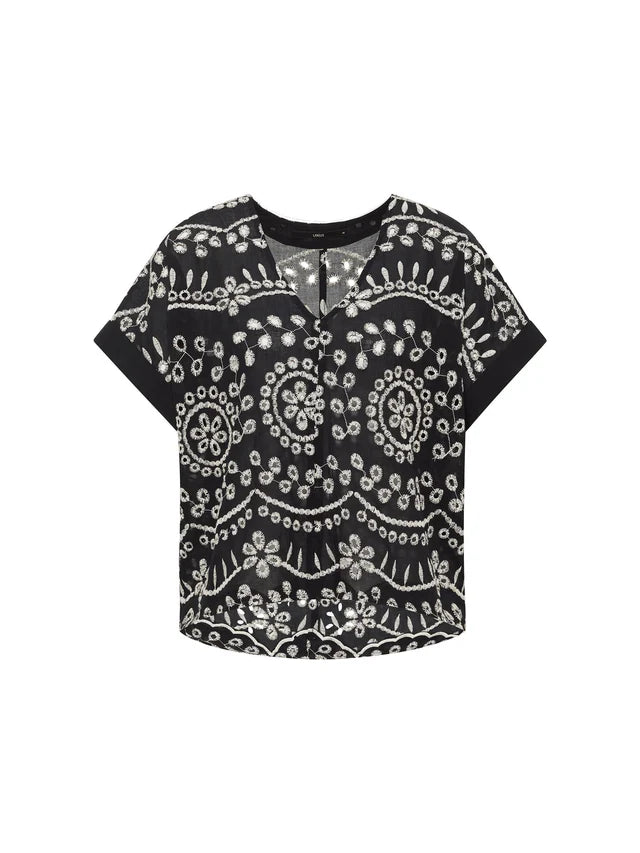 BLUSENSHIRT (OCS) MIT STICKEREI - Black & Anglaise