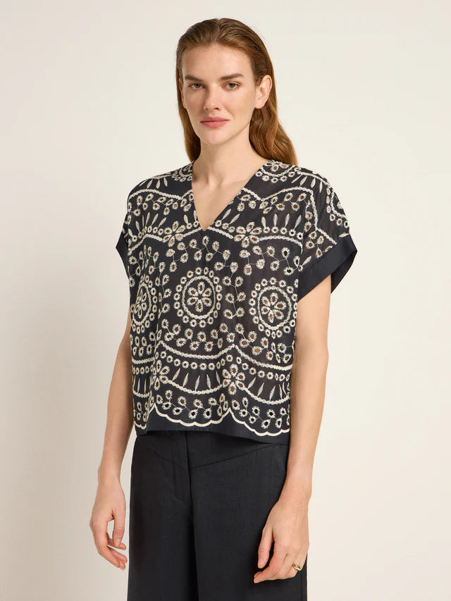BLUSENSHIRT (OCS) MIT STICKEREI - Black & Anglaise