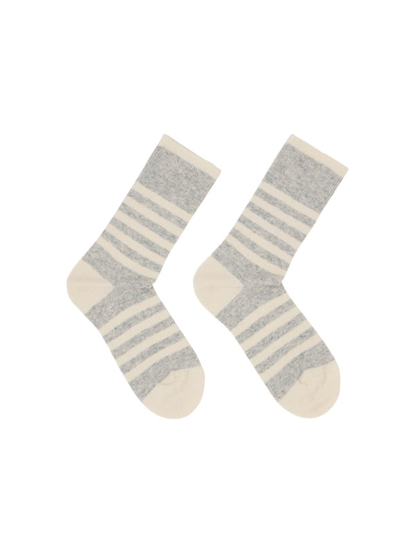 Woolsocken mit Streifen (GOTS) - Grey Melange