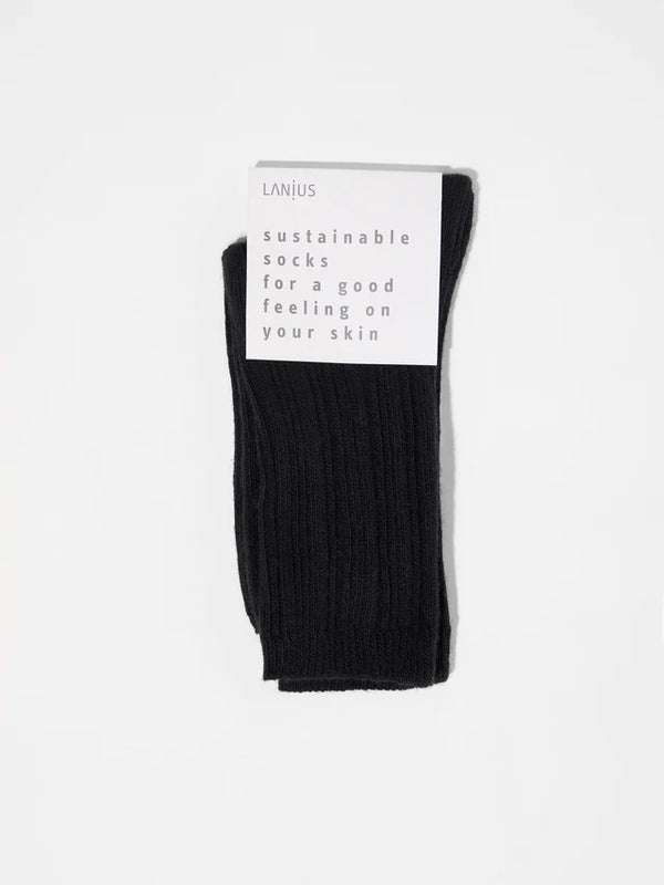 Rippenstrick-Wollsocken GOTS - Schwarz