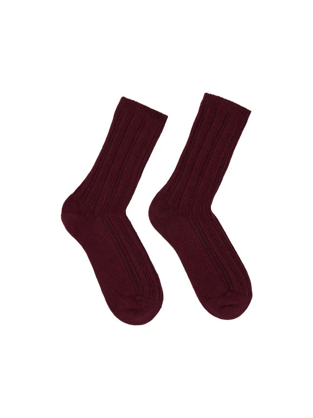 Rippenstrick-Woolsocken GOTS - Bordeaux