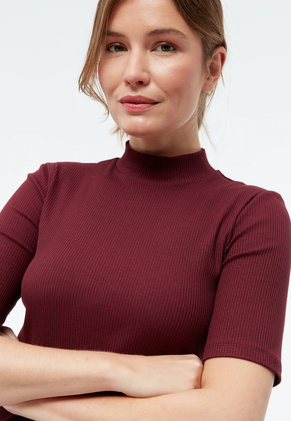 T-Shirt GINETTA aus Bio-Baumwoll Rippjersey - Burgundy (Rib)