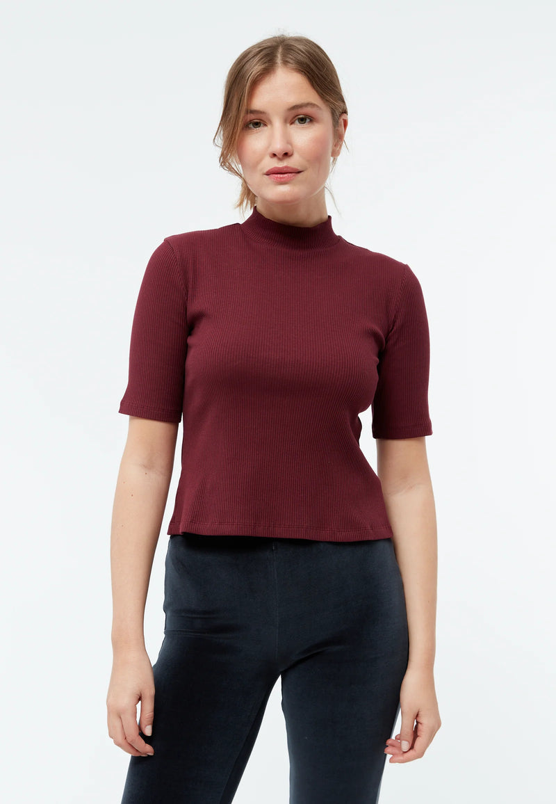 T-Shirt GINETTA aus Bio-Baumwoll Rippjersey - Burgundy (Rib)