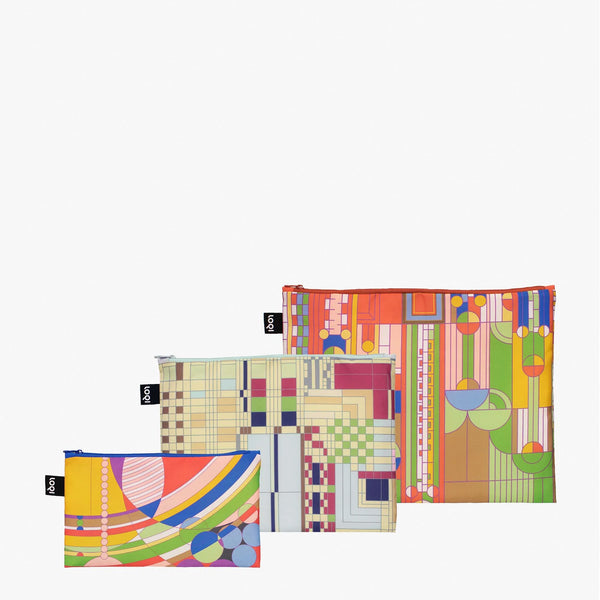 FRANK LLOYD WRIGHT - Recycelte Reissverschlusstaschen - 3er Set