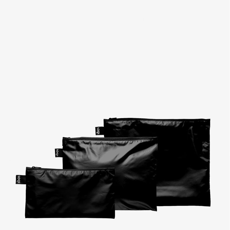 METALLIC Schwarz - Reissverschlusstaschen - 3er-Set