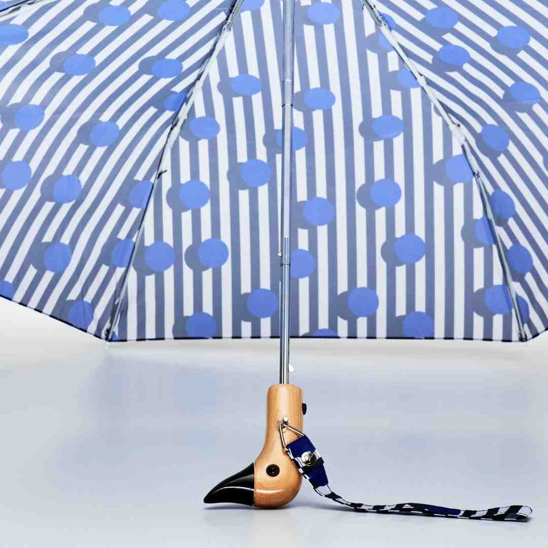 Umweltfreundlicher Regenschirm mit Entenkopf -  Polkastripe