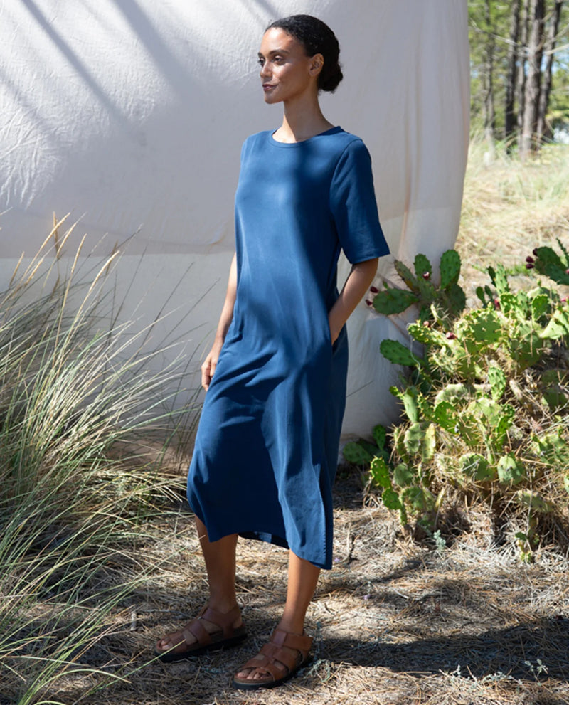 Elaine Kleid aus Bio-Baumwolle - Indigo